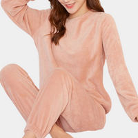 Gemütliches Damen Loungewear Set aus Fleece für Zuhause-Rosa-M-Luzern Mode