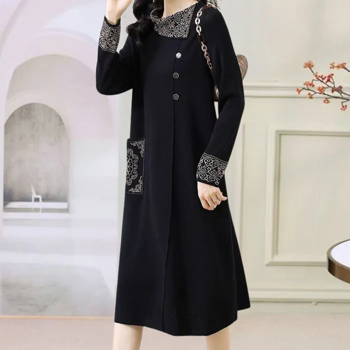 Elegantes Damenkleid mit Spitze und Knopfleiste, knielang-Luzern Mode