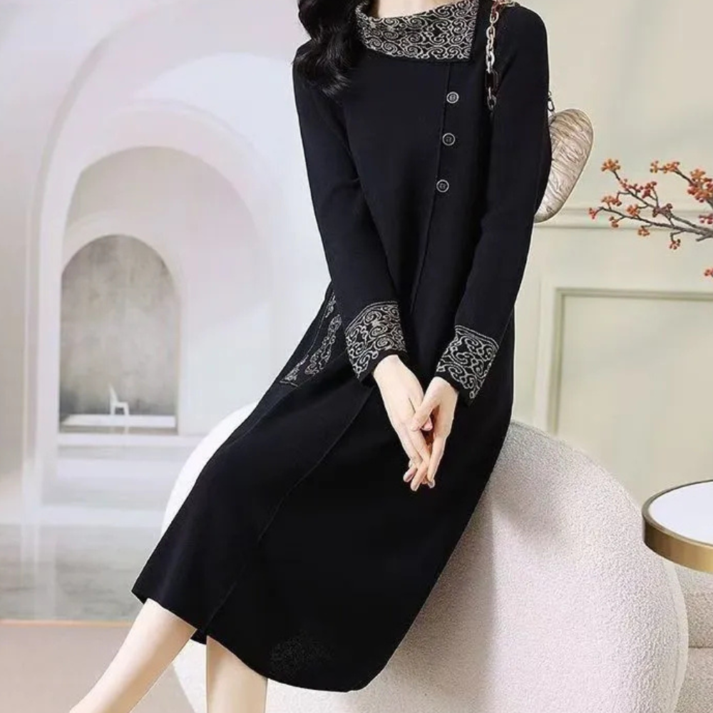 Elegantes Damenkleid mit Spitze und Knopfleiste, knielang-Luzern Mode