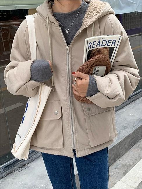 Oversized Damen Winterjacke mit Kapuze und Taschen für kalte Tage-Luzern Mode