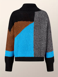 Herren Strickpullover mit Rollkragen und Patchwork-Design-Blau-S-Luzern Mode