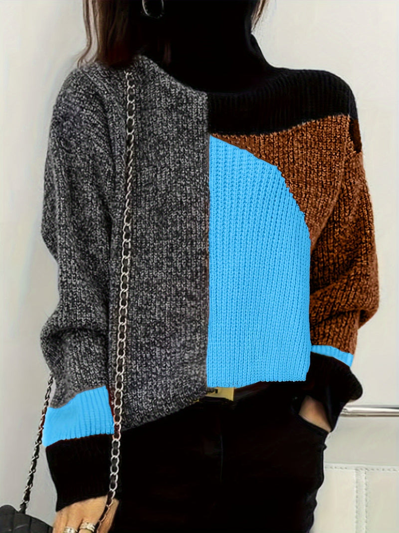 Herren Strickpullover mit Rollkragen und Patchwork-Design-Luzern Mode