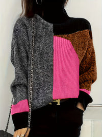 Herren Strickpullover mit Rollkragen und Patchwork-Design-Luzern Mode