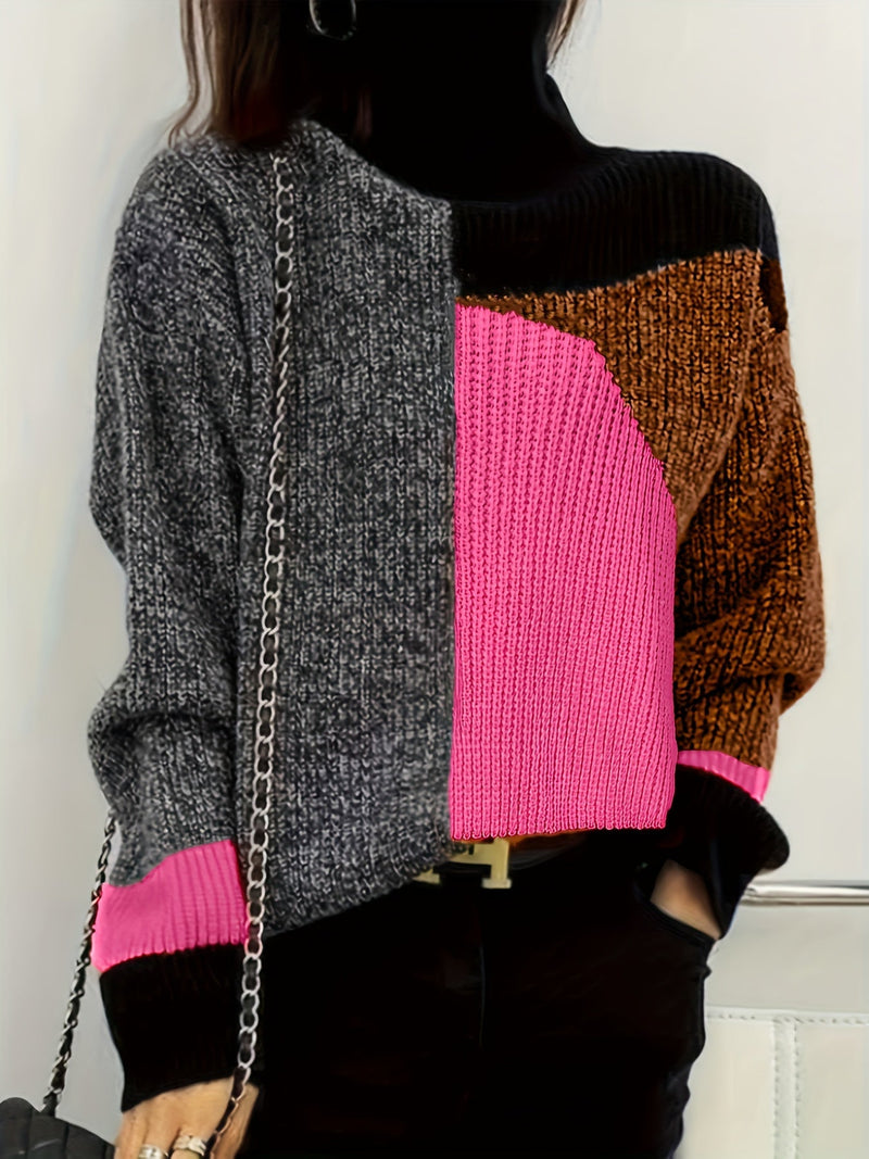Herren Strickpullover mit Rollkragen und Patchwork-Design-Luzern Mode