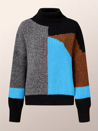Herren Strickpullover mit Rollkragen und Patchwork-Design-Luzern Mode