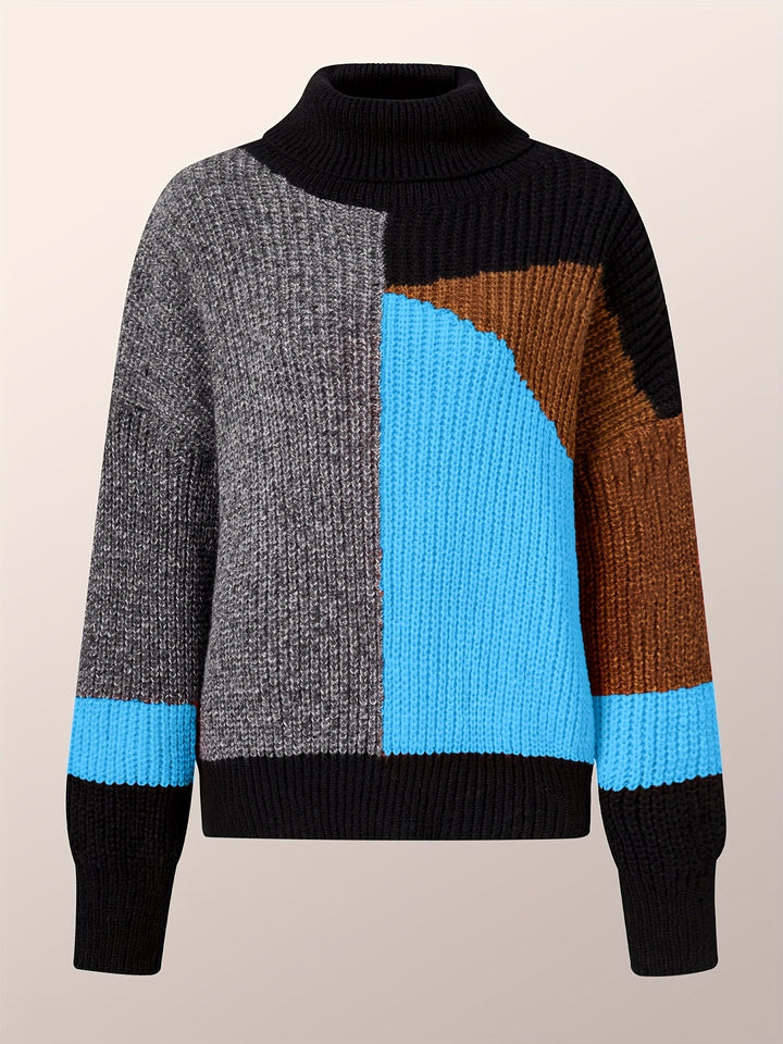 Herren Strickpullover mit Rollkragen und Patchwork-Design-Luzern Mode