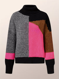 Herren Strickpullover mit Rollkragen und Patchwork-Design-Luzern Mode