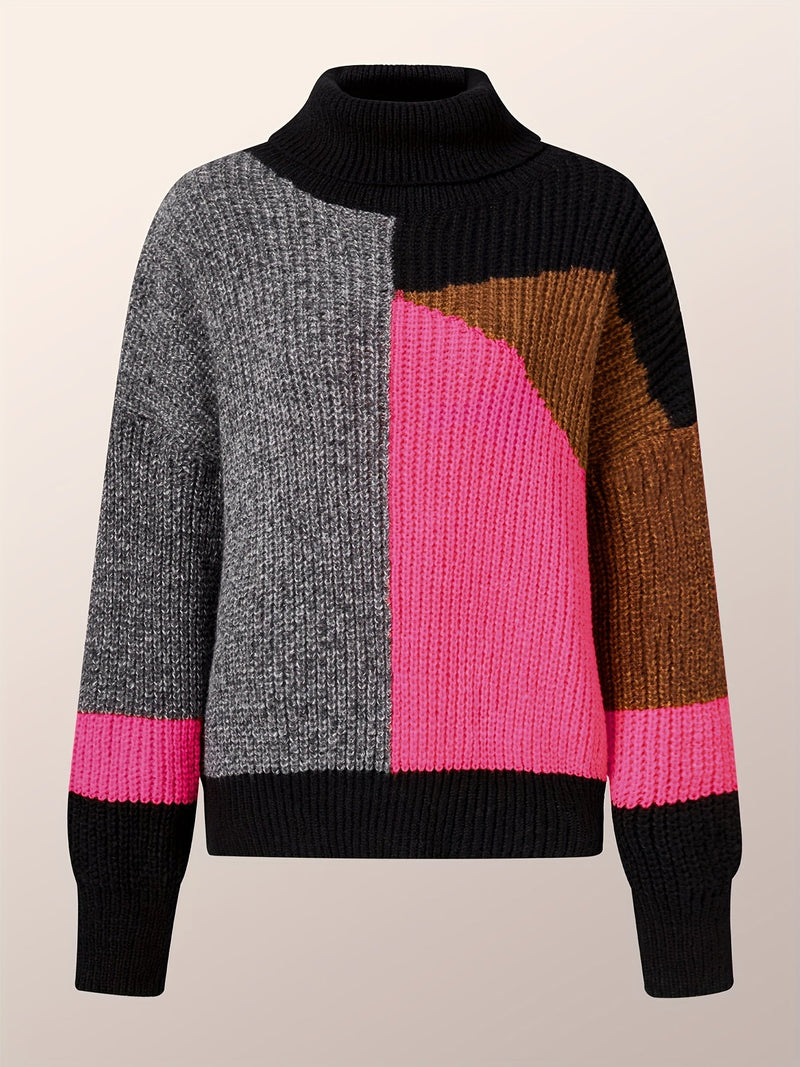 Herren Strickpullover mit Rollkragen und Patchwork-Design-Luzern Mode