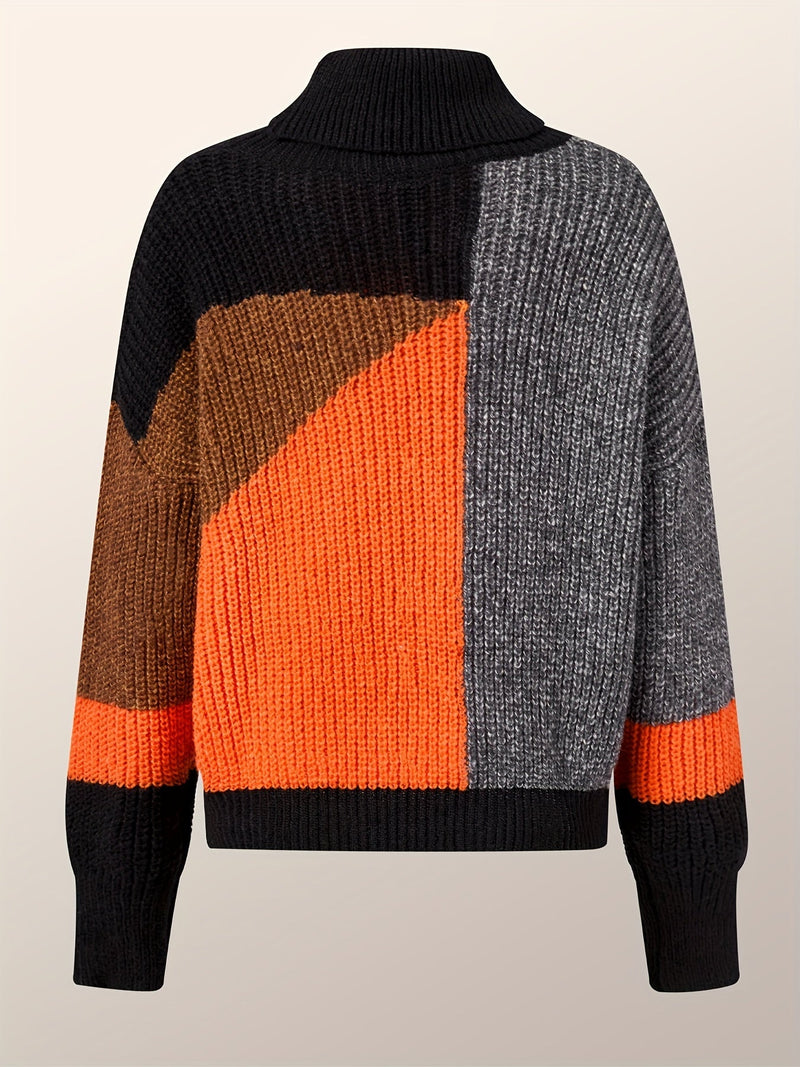 Herren Strickpullover mit Rollkragen und Patchwork-Design-Luzern Mode