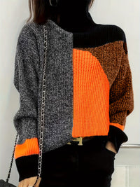 Herren Strickpullover mit Rollkragen und Patchwork-Design-Luzern Mode