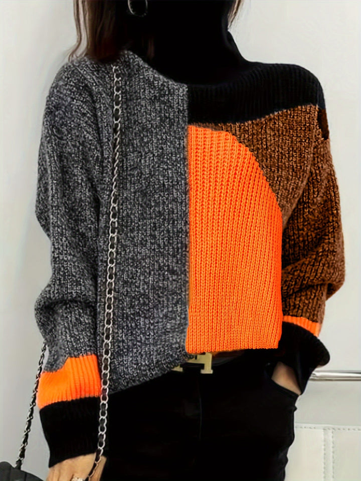 Herren Strickpullover mit Rollkragen und Patchwork-Design-Luzern Mode