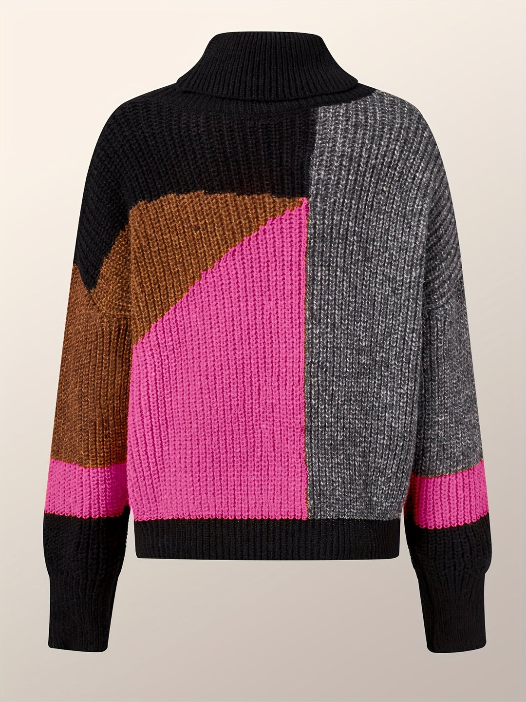 Herren Strickpullover mit Rollkragen und Patchwork-Design-Rosa-S-Luzern Mode