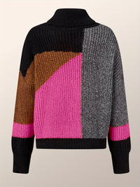 Herren Strickpullover mit Rollkragen und Patchwork-Design-Rosa-S-Luzern Mode