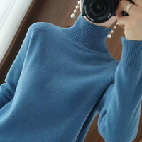 Damen Rollkragenpullover aus Kaschmir - Weicher Strickpullover-Blau-S-Luzern Mode