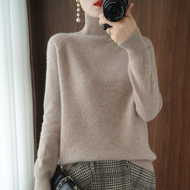 Damen Rollkragenpullover aus Kaschmir - Weicher Strickpullover-Khaki-S-Luzern Mode