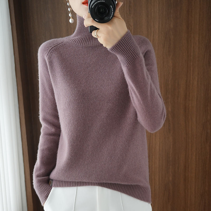 Damen Rollkragenpullover aus Kaschmir - Weicher Strickpullover-Lila-S-Luzern Mode