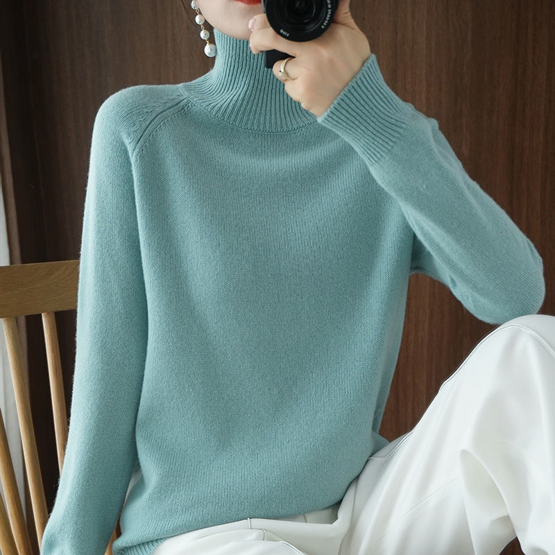 Damen Rollkragenpullover aus Kaschmir - Weicher Strickpullover-Petrol-S-Luzern Mode