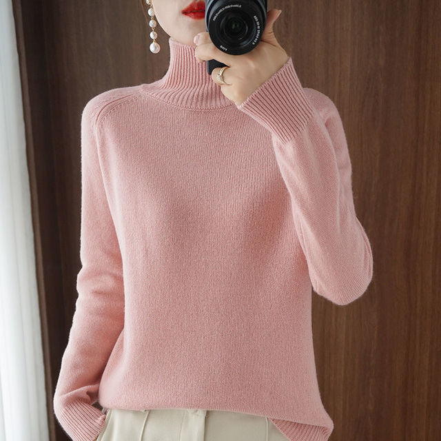 Damen Rollkragenpullover aus Kaschmir - Weicher Strickpullover-Rosa-S-Luzern Mode