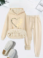 Herbst Damen Hoodie Set mit Herz- und Schmetterlingsmotiv-Aprikose-S-Luzern Mode