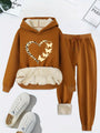 Herbst Damen Hoodie Set mit Herz- und Schmetterlingsmotiv-Hellbraun-S-Luzern Mode