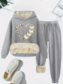 Herbst Damen Hoodie Set mit Herz- und Schmetterlingsmotiv-Hellgrau-S-Luzern Mode