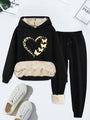 Herbst Damen Hoodie Set mit Herz- und Schmetterlingsmotiv-Schwarz-S-Luzern Mode