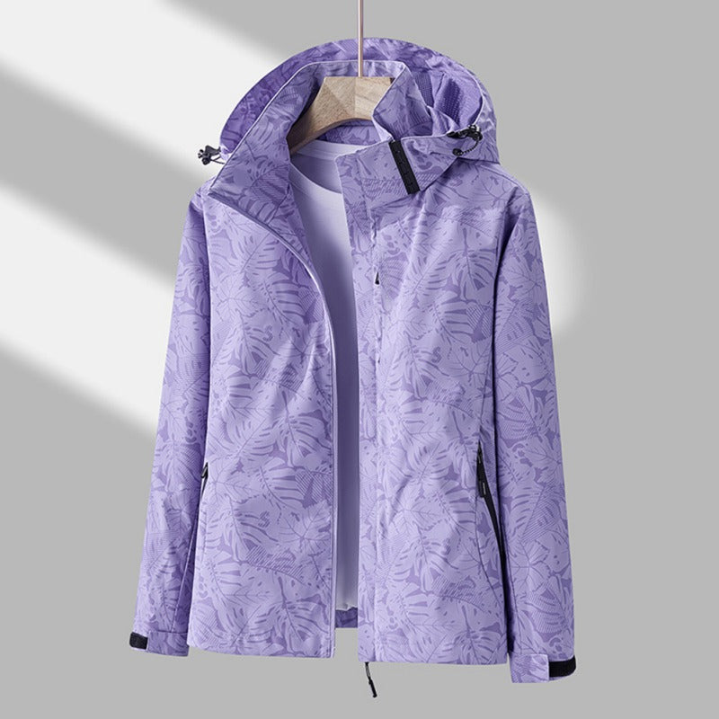 Wasserdichte Outdoor-Jacke mit Kapuze und Muster Damen-Lila-XS-Luzern Mode