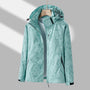 Wasserdichte Outdoor-Jacke mit Kapuze und Muster Damen-Türkis-XS-Luzern Mode