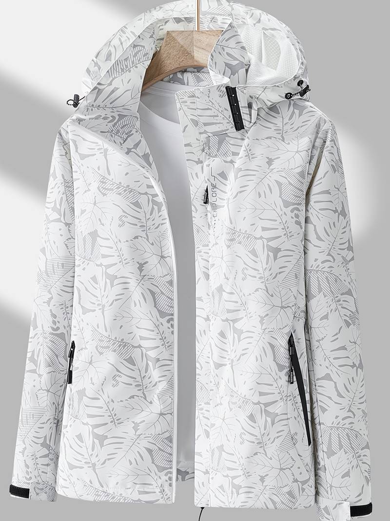 Wasserdichte Outdoor-Jacke mit Kapuze und Muster Damen-Weiß-XS-Luzern Mode