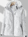 Wasserdichte Outdoor-Jacke mit Kapuze und Muster Damen-Weiß-XS-Luzern Mode