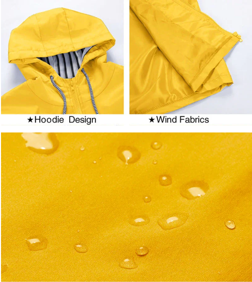 Wasserdichte Damen Regenjacke mit Kapuze und Taschen-Luzern Mode