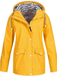 Wasserdichte Damen Regenjacke mit Kapuze und Taschen-Gelb-S-Luzern Mode