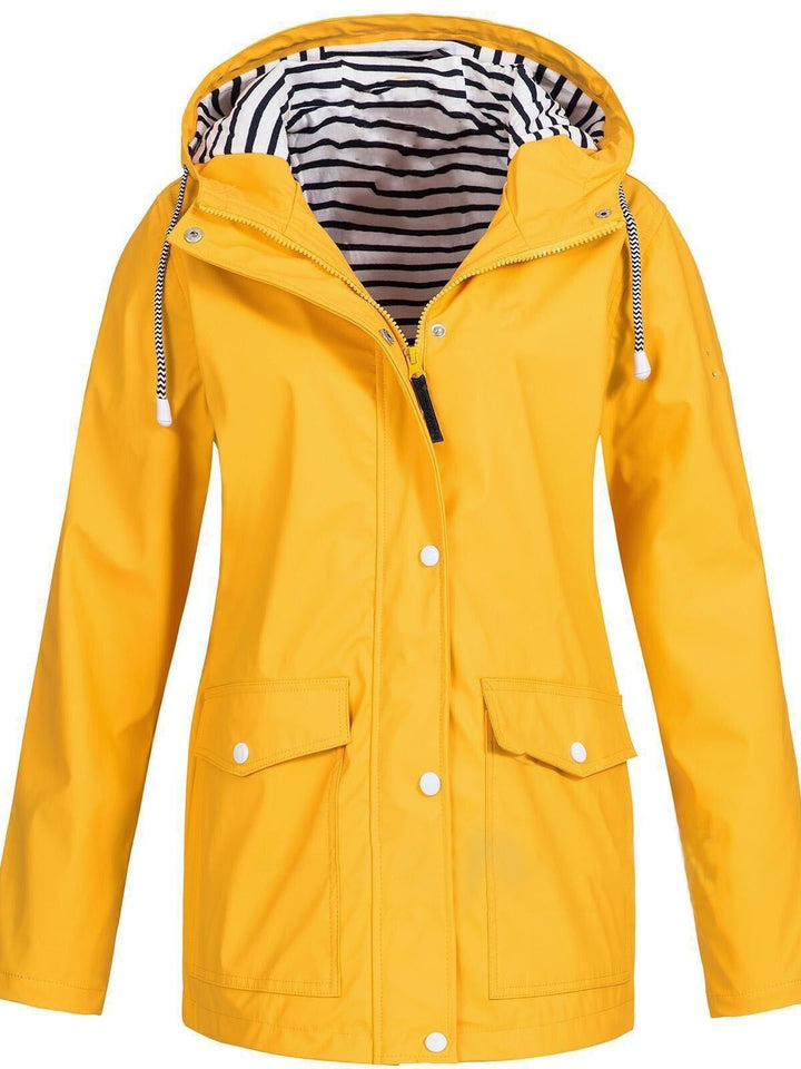 Wasserdichte Damen Regenjacke mit Kapuze und Taschen-Gelb-S-Luzern Mode