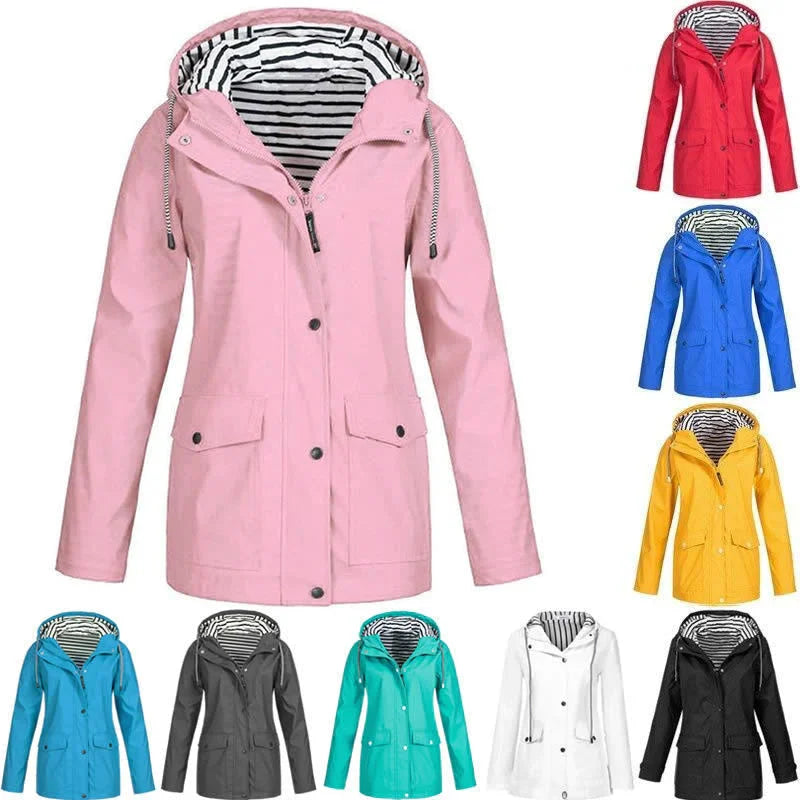 Wasserdichte Damen Regenjacke mit Kapuze und Taschen-Luzern Mode