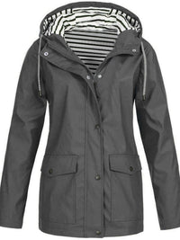 Wasserdichte Damen Regenjacke mit Kapuze und Taschen-Grau-S-Luzern Mode
