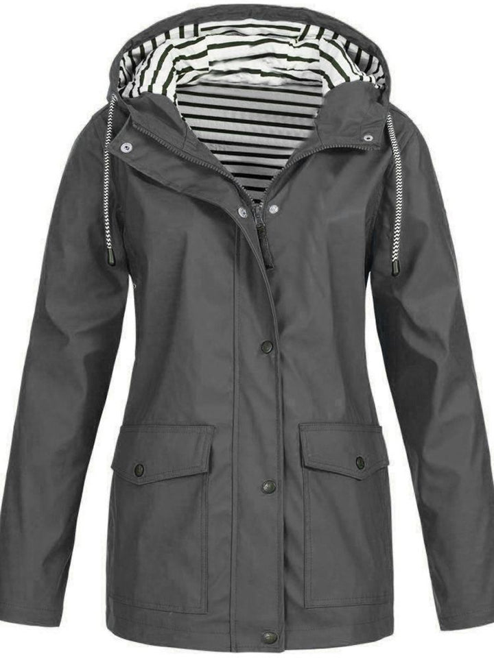 Wasserdichte Damen Regenjacke mit Kapuze und Taschen-Grau-S-Luzern Mode