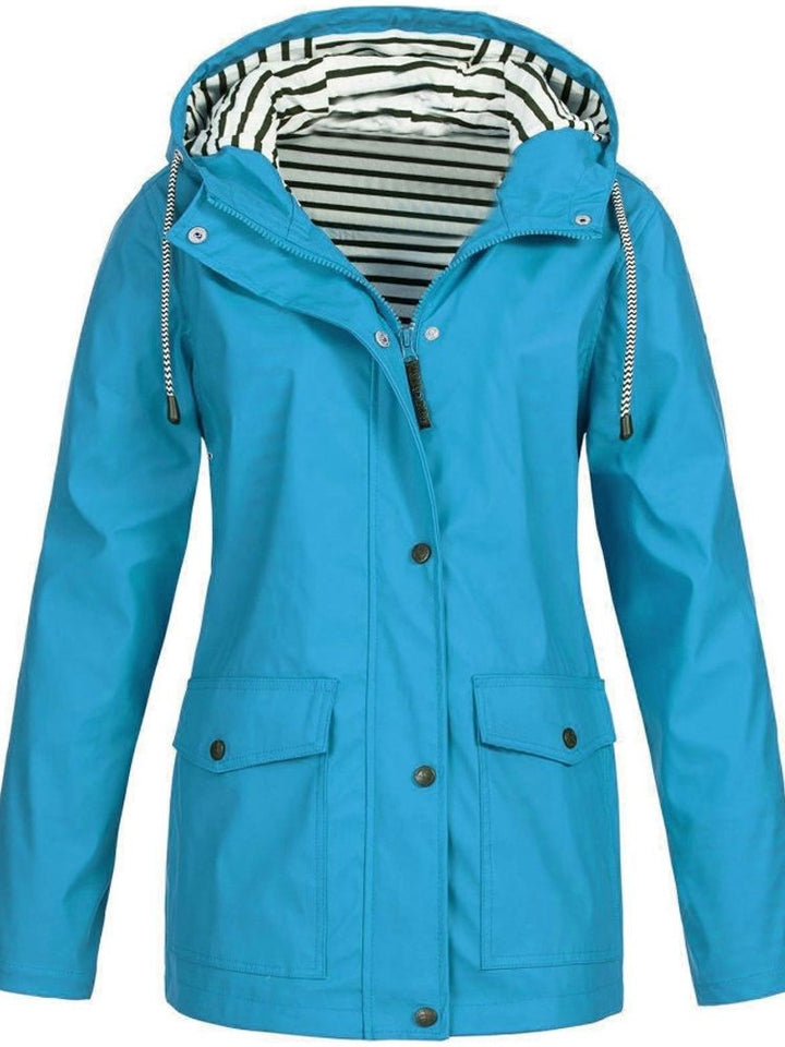 Wasserdichte Damen Regenjacke mit Kapuze und Taschen-Himmelblau-S-Luzern Mode