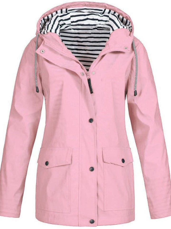 Wasserdichte Damen Regenjacke mit Kapuze und Taschen-Rosa-S-Luzern Mode