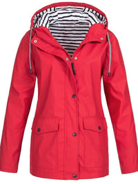 Wasserdichte Damen Regenjacke mit Kapuze und Taschen-Rot-S-Luzern Mode