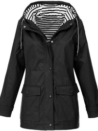 Wasserdichte Damen Regenjacke mit Kapuze und Taschen-Schwarz-S-Luzern Mode