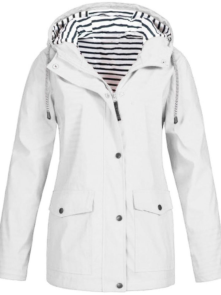 Wasserdichte Damen Regenjacke mit Kapuze und Taschen-Weiß-S-Luzern Mode