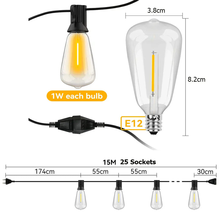 Outdoor LED Lichterkette | Wasserdicht Stilvoll Stimmungsvol Vielseitig-Luzern Mode