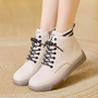 Damen Sneaker Hochwertig mit Reißverschluss und Schnürung-Hellbraun-Schwarz-35-Luzern Mode