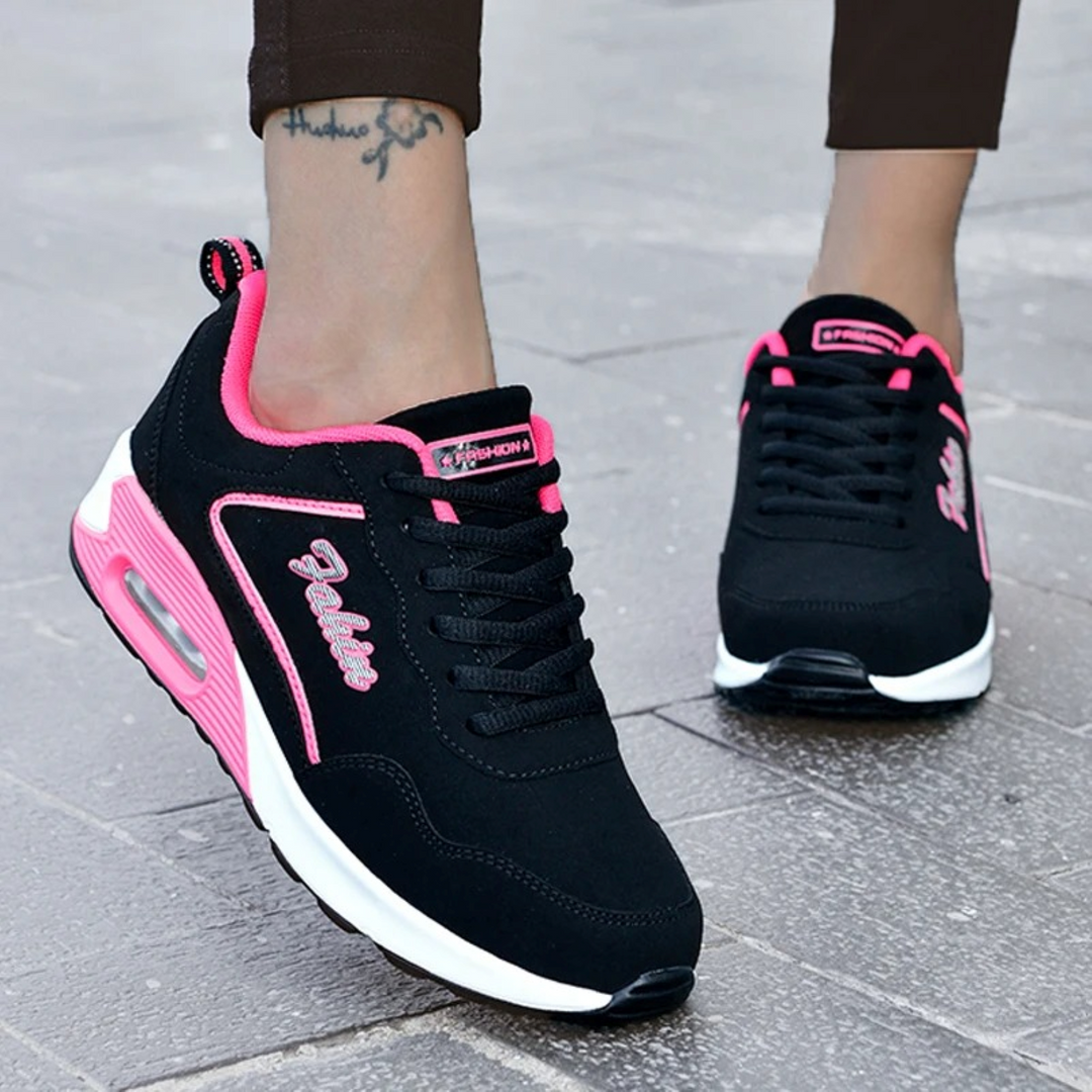 Damen Sneaker mit Luftpolstersohle für optimalen Komfort-Schwarz-Rosa-35-Luzern Mode