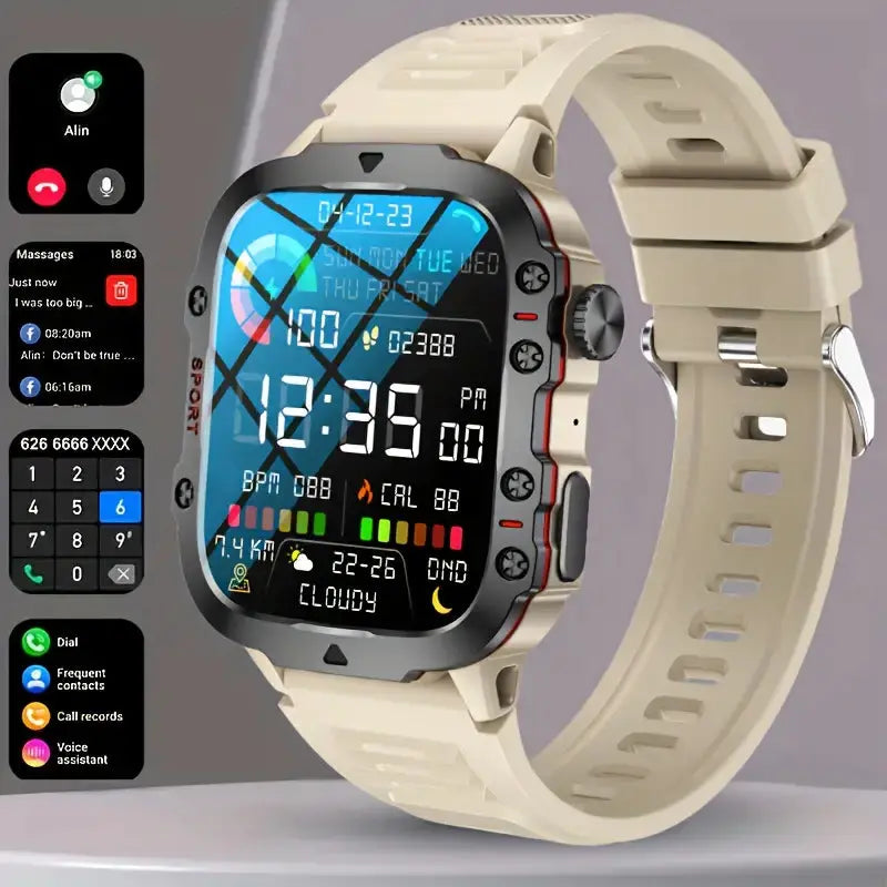 Herren-Smartwatch | Wasserdicht Vielseitig Langlebig Bluetooth Touch-Silikon Beige-Luzern Mode