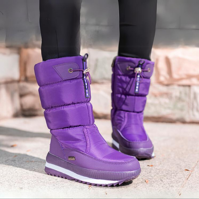 Damen Schneestiefel | Reißverschluss | Wasserabweisend | Gefüttert | Rutschfeste Sohle-Lila-36-Luzern Mode