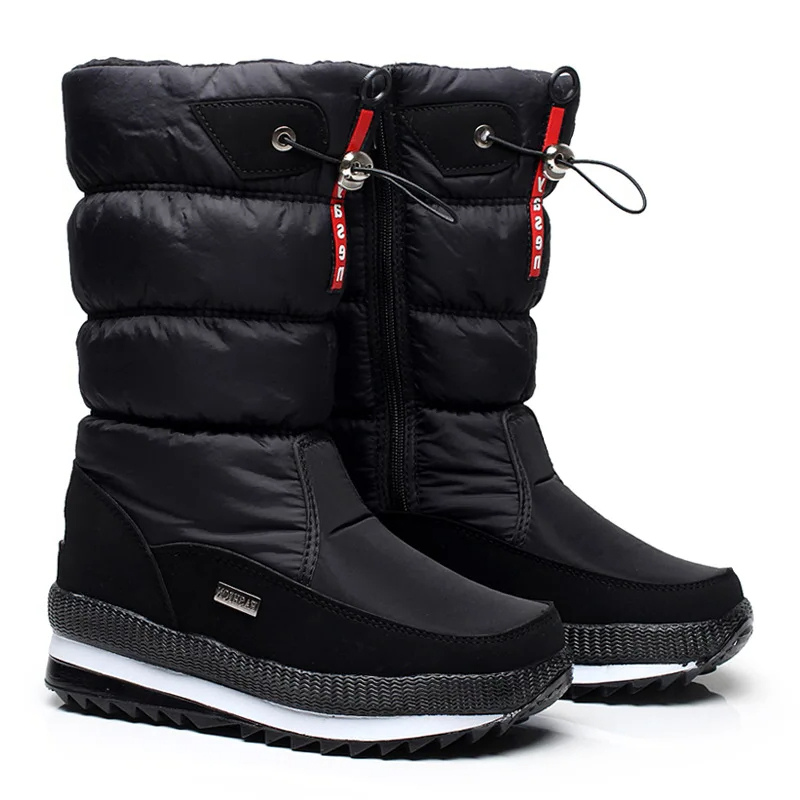 Damen Schneestiefel | Reißverschluss | Wasserabweisend | Gefüttert | Rutschfeste Sohle-Schwarz-36-Luzern Mode