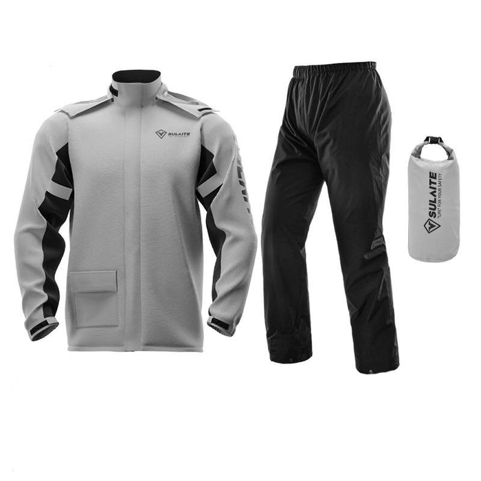 Unisex Regenanzug | 2-teilig | Aufbewahrungstasche | Winddicht | Wasserdicht-Grau-M-Luzern Mode