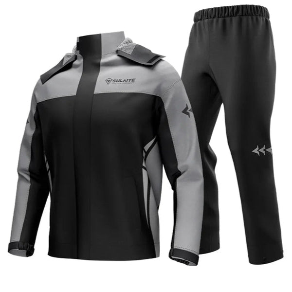 Unisex Regenanzug | 2-teilig | Aufbewahrungstasche | Winddicht | Wasserdicht-Schwarz/Grau-M-Luzern Mode