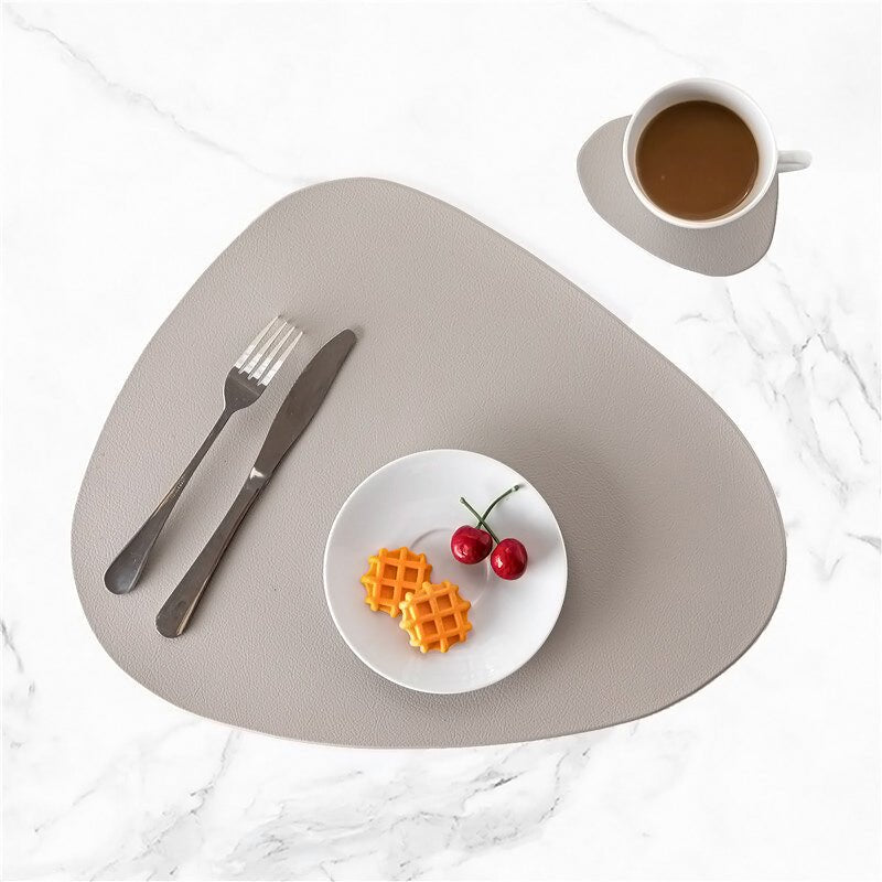 Tischset-Set | 2 Stück | Inkl. Untersetzer | Veganes Leder | Wasserfest-Grau-Luzern Mode